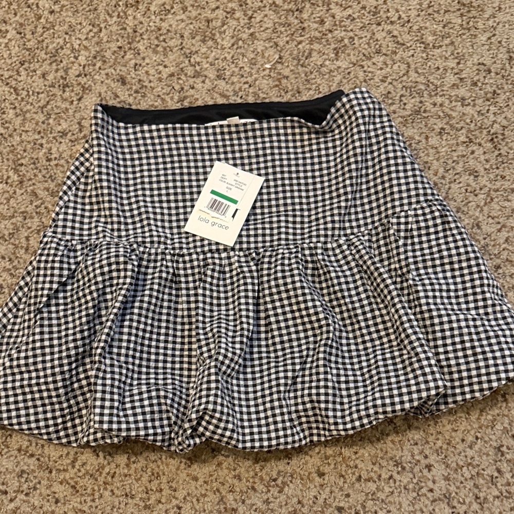 Black and White Checkered Bubble Skirt Women's Skirt